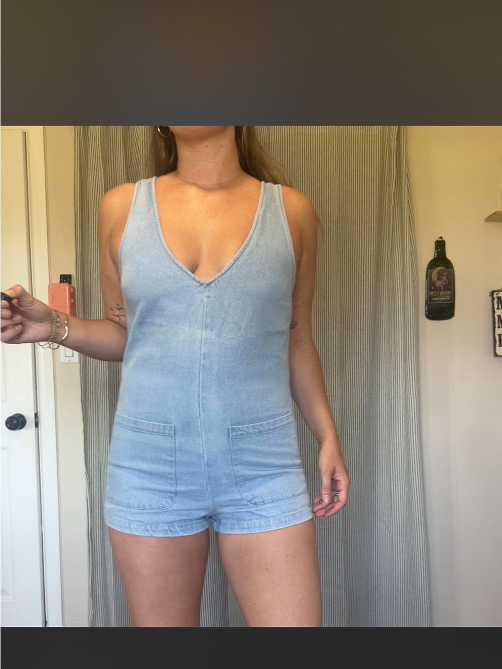 Forever 21 - denim micro short romper with pockets & zip enclosure on back